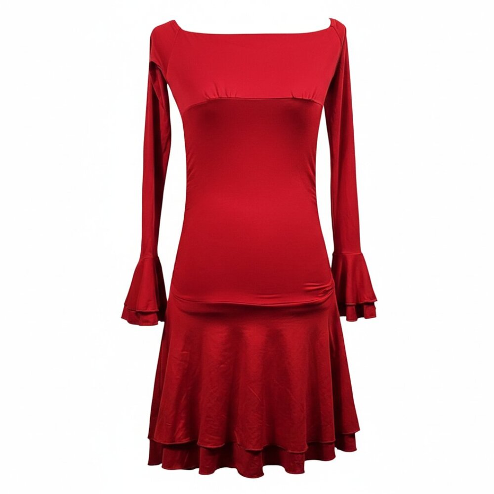 Women’s Red Square-Neck Bell-Sleeve Dress